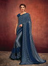 Blue Colour Latest Designer fancy Party Wear Foil Print Embossed Fancy Velvet Fancy Lycra Saree Collection 11318